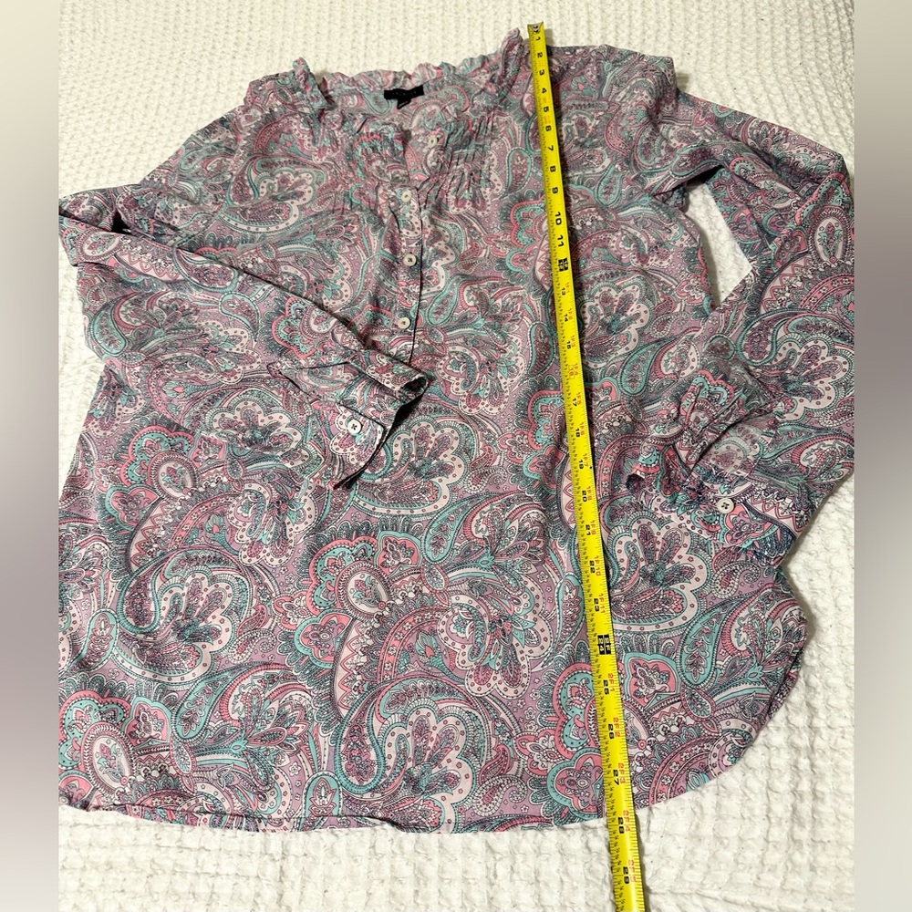 Talbots Popover Paisley Ruffle Pleated Blouse Size M Cotton Pink Blue Multi - Picture 10 of 10